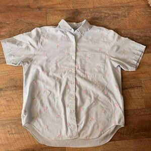 Alfred Dunner Striped Collared Short Sleeve Button Up Embroidered Women's 14